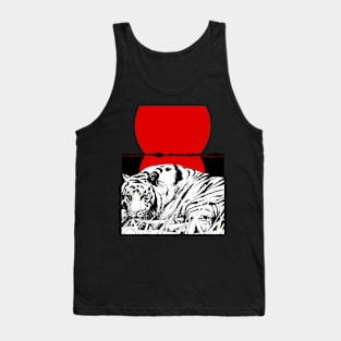 The tiger lying along the river with the red sun Tank Top